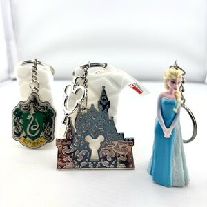 Fandom Keychain Bundle - Disney Frozen Elsa, Harry Potter Slytherin & Castle